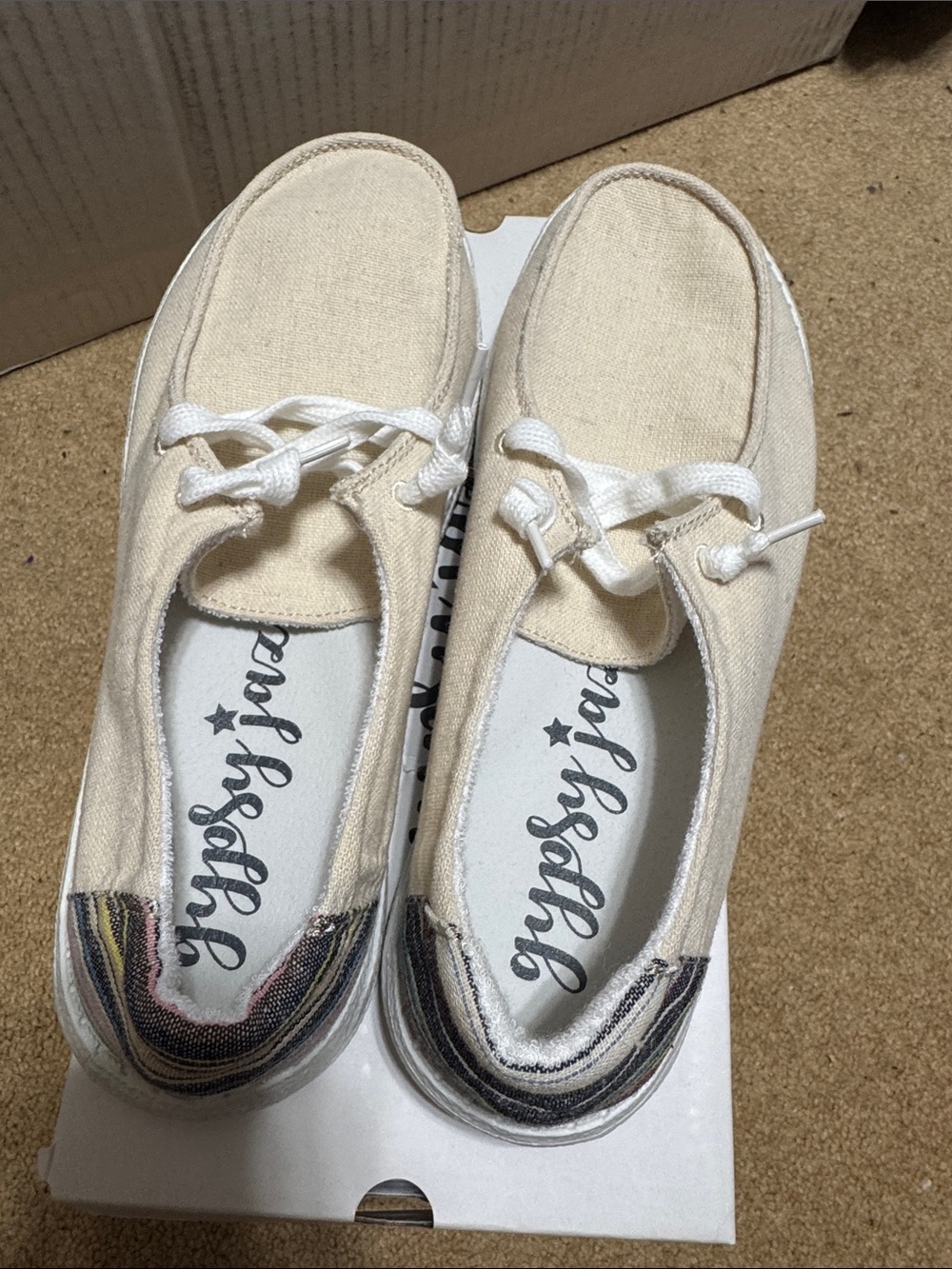 Gypsy Jazz Cream Canvas Lace-Up Sneakers with Striped Heel Accent